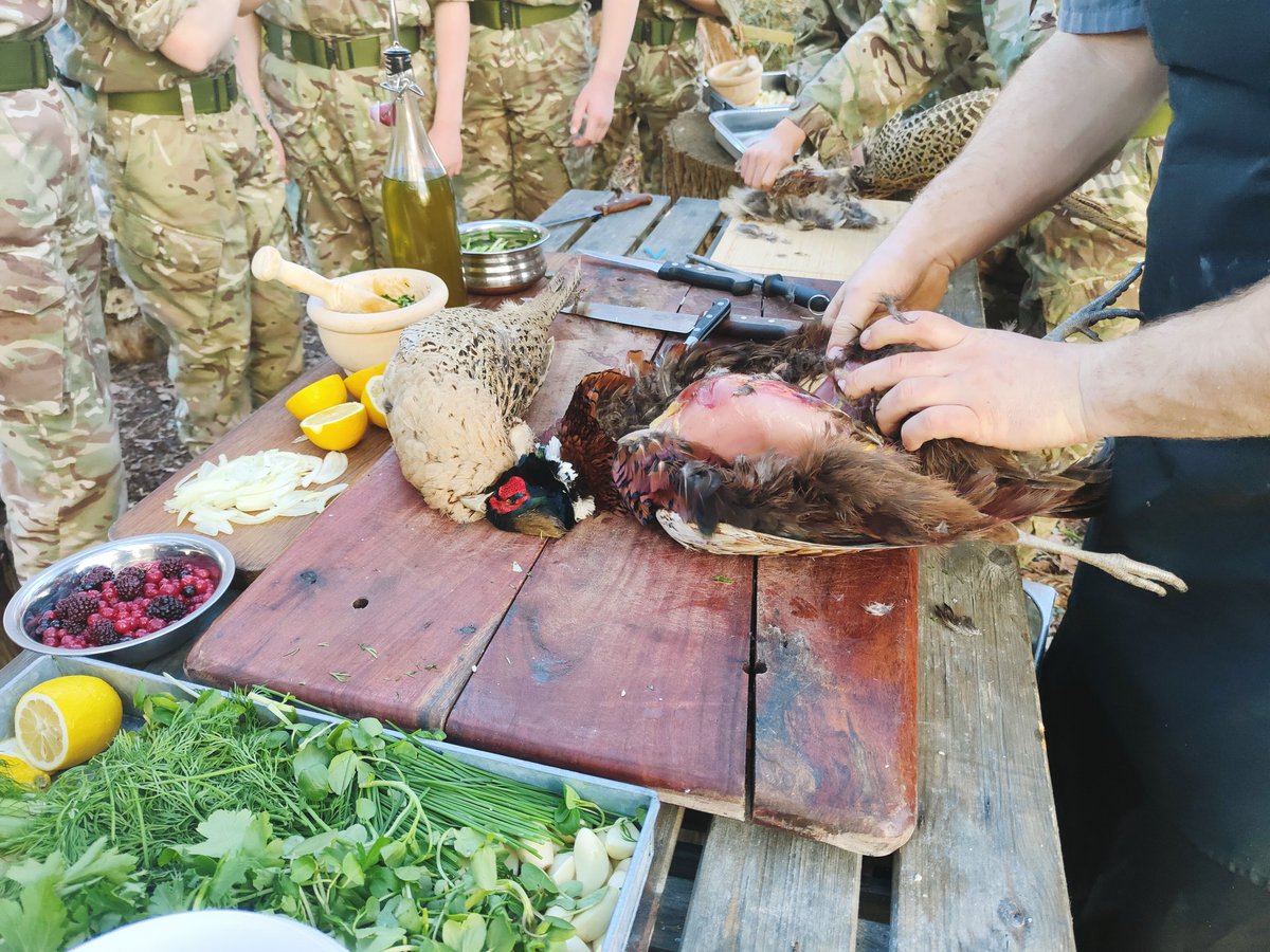 NickDorber's tweet photo. Great little outdoor butchery and cooking class earlier @MillfieldSenior with @frazerbutton69  #pheasantandfish @ChartwellsInd https://t.co/fYRCzf3q0m