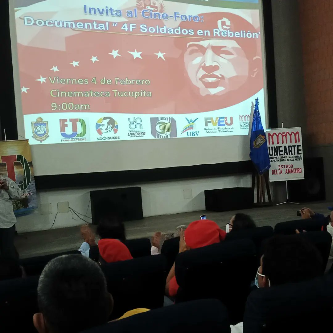 deltaunefa's tweet photo. Cine-Foro del Documental "4F Soldados en Rebelión" #unefa en conjunto con el Consejo Estadal de Gestión Universitaria 
#unefaexcelenciaeducatica
@Unefa_VEN @unefasocialista @angiolillofp @lexalmeida3 @Marlonjuventud @GobLizeta https://t.co/AQU6bGUPOD