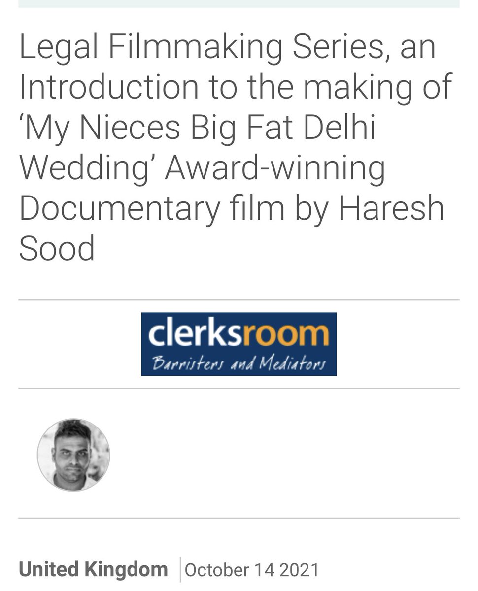 Legal filmmaking series by Haresh Sood Filmmaker/Barrister.
Link to article: lexology.com/library/detail…

#law #barrister #culture #humanity #filmdistributor #filmmaking #filmdirector #barrister #entrepreneur #success 

@CinemaArc @FT @IndianExpress @timesofindia