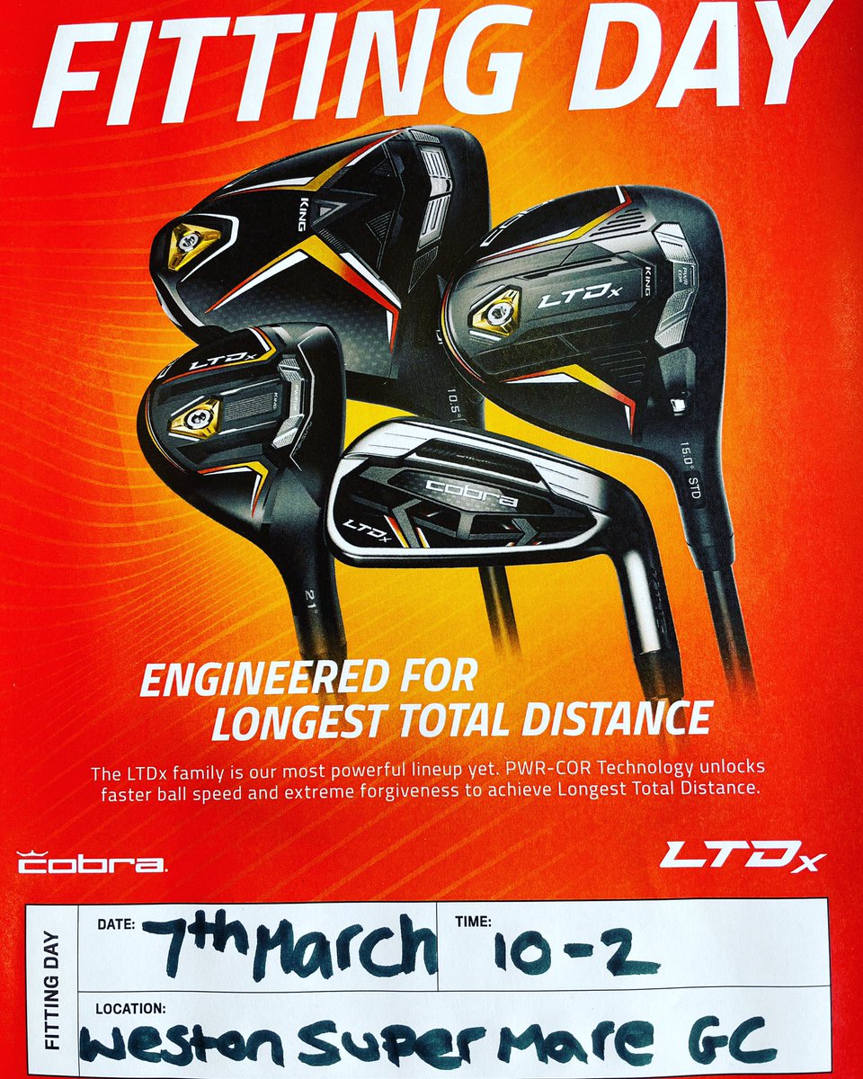 Demo & fitting day 7th March. Call pro shop on 01934 626968 Opt 2 to book your slot.