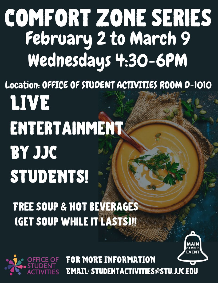 The party does not stop with Mainstreet! OSA is hosting live music, providing food, and creating a space to hang out with Comfort Zones. Come join us in person from 4:30pm - 6pm tonight in the OSA Office (D-1010).