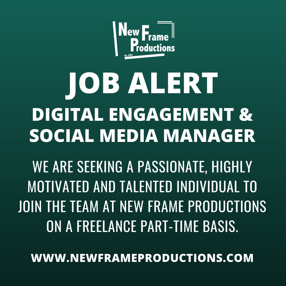 NewFrameProds's tweet image. 🚨Job Alert🚨  We are seeking a passionate, highly motivated and experienced Digital Engagement &amp;amp; Social Media Manager to join the team at New Frame Productions on a part-time basis. Get in touch! #jobalert #liveevents #digitaljobs

Job Description Here&amp;gt;&amp;gt; newframeproductions.com/work-with-us
