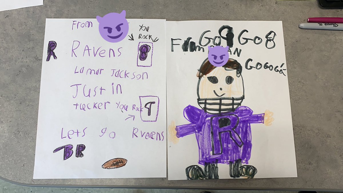 We don’t care if it’s the off season, two kiddos spent their whole indoor recess making fan art for their all time favorites!!! <a href="/Ravens/">Baltimore Ravens</a> <a href="/Lj_era8/">Lamar Jackson</a> <a href="/jtuck9/">Justin Tucker</a> 💜