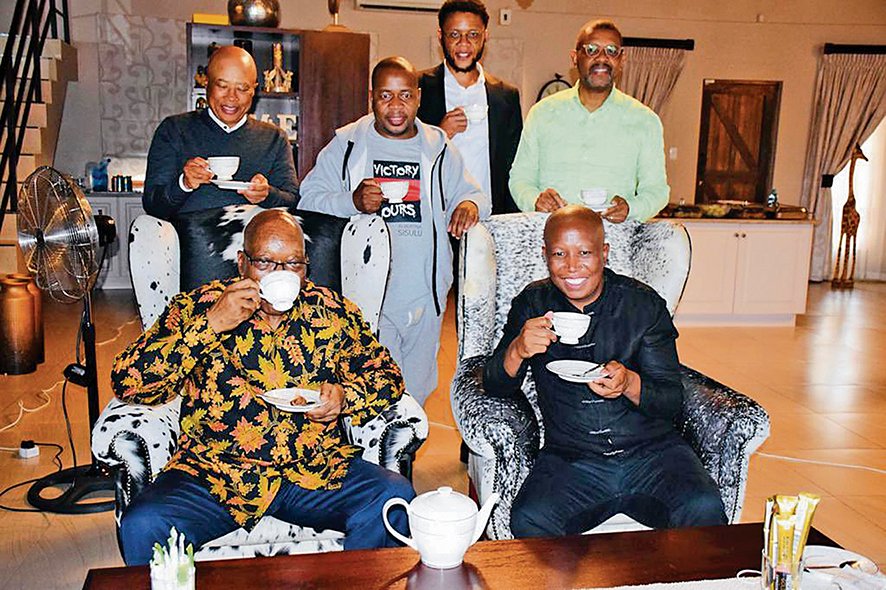 MashSammy's tweet photo. The day @EFFSouthAfrica lost its 7 cardinal pillar based TRAJECTORY - #NkandlaTeaWithCorruptZuma.

Now, Malema and Mpofu are asking clarity-seeking questions at #JSCinterviews to defend #RETForce while aiming to belittle and shame DCJ Zondo &amp; JP Mlambo. https://t.co/8HexFJh2pl