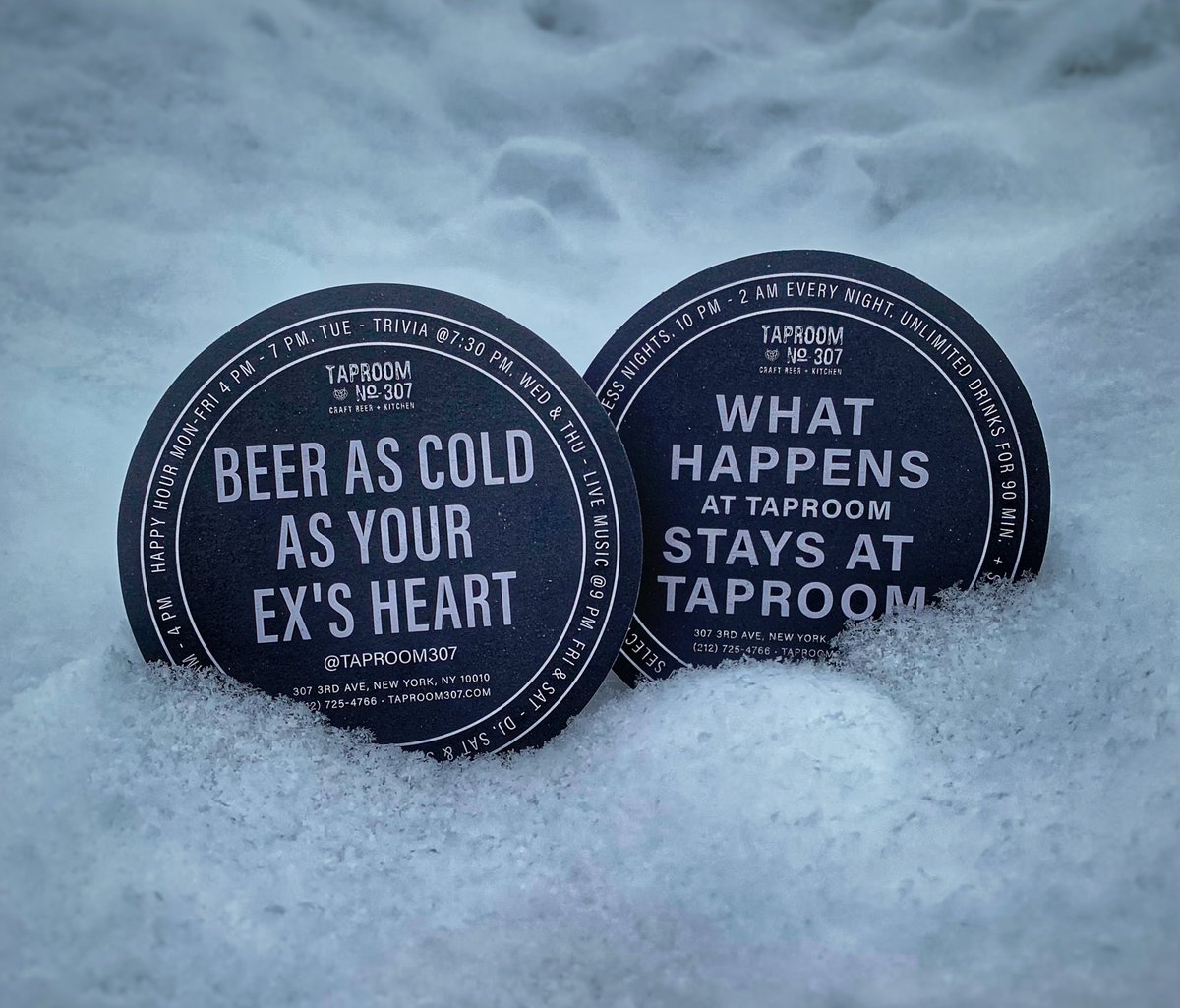 bevcoasters's tweet image. With Valentine’s Day right around the corner, what better way to celebrate not being with your ex than by grabbing a beer that’s colder than their heart at @Taproom307 ! 🥶❄️🍺💙
#katzcoasters #taproom307 #nycbar #exs #coasters