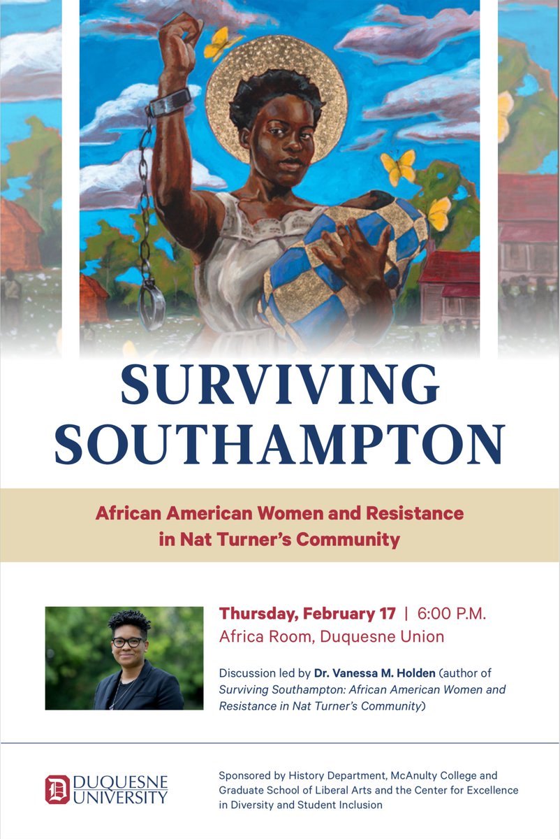 rpchapdelaine's tweet photo. Very excited to have @drvholden talk about her new book at @DuqHistory. Please come join us. #slaveryarchive https://t.co/BoGuZb20I9