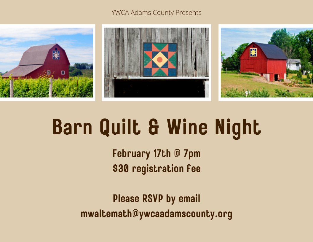 We have 3 spots left for our Barn Quilt Night on February 17th! 
Please RSVP to mwaltemath@ywcaadamscounty.org