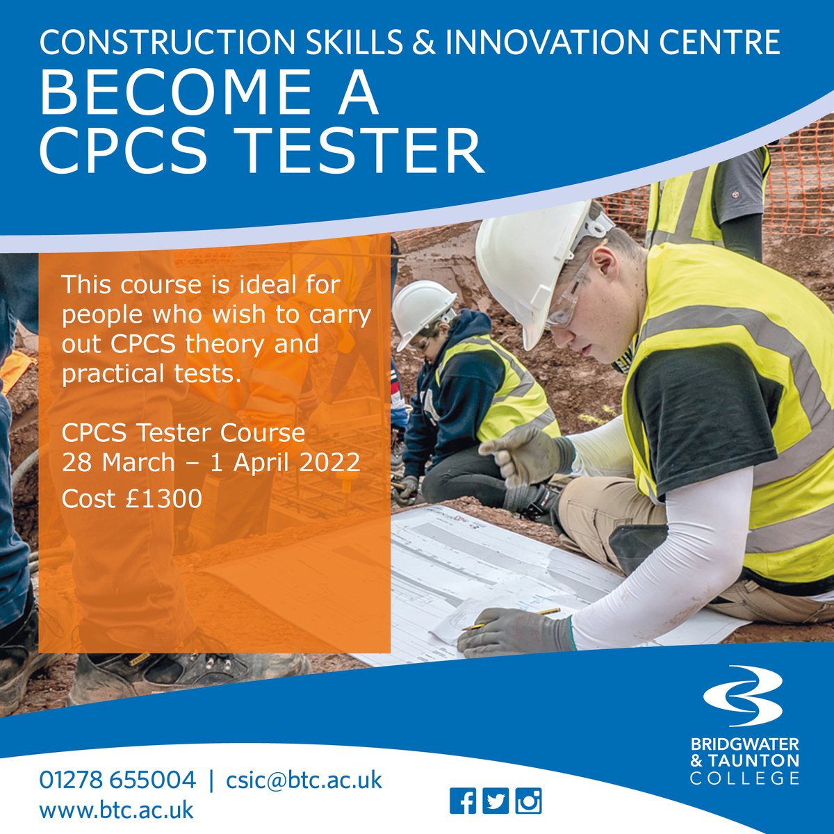Are you looking for a career in construction? Are you passionate about sharing your knowledge and experience? Have you got any CPCS cards?

Then why not to become a CPCS Tester.

Please get in touch if you are interested.
01278 655004 or csic@btc.ac.uk

#training #CPCS #testing