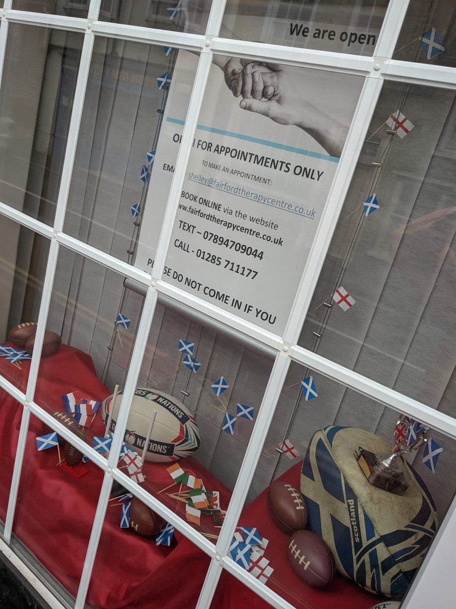 FairfordTherapy's tweet photo. Getting the window display ready for the Six Nations...Guess there's no secret who I'm cheering for 😂🏴󠁧󠁢󠁳󠁣󠁴󠁿😂🏴󠁧󠁢󠁳󠁣󠁴󠁿😂 https://t.co/4fBmWGeShx