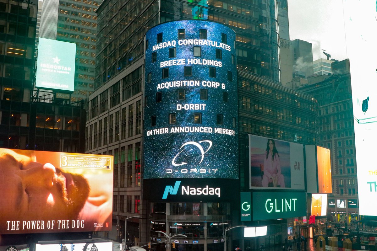 D_Orbit's tweet image. We are very excited to share the @Nasdaq Tower message, celebrating our planned business combination, live on the iconic Tower in Times Square, in New York City! #NYC #nasdaq #wearedorbit