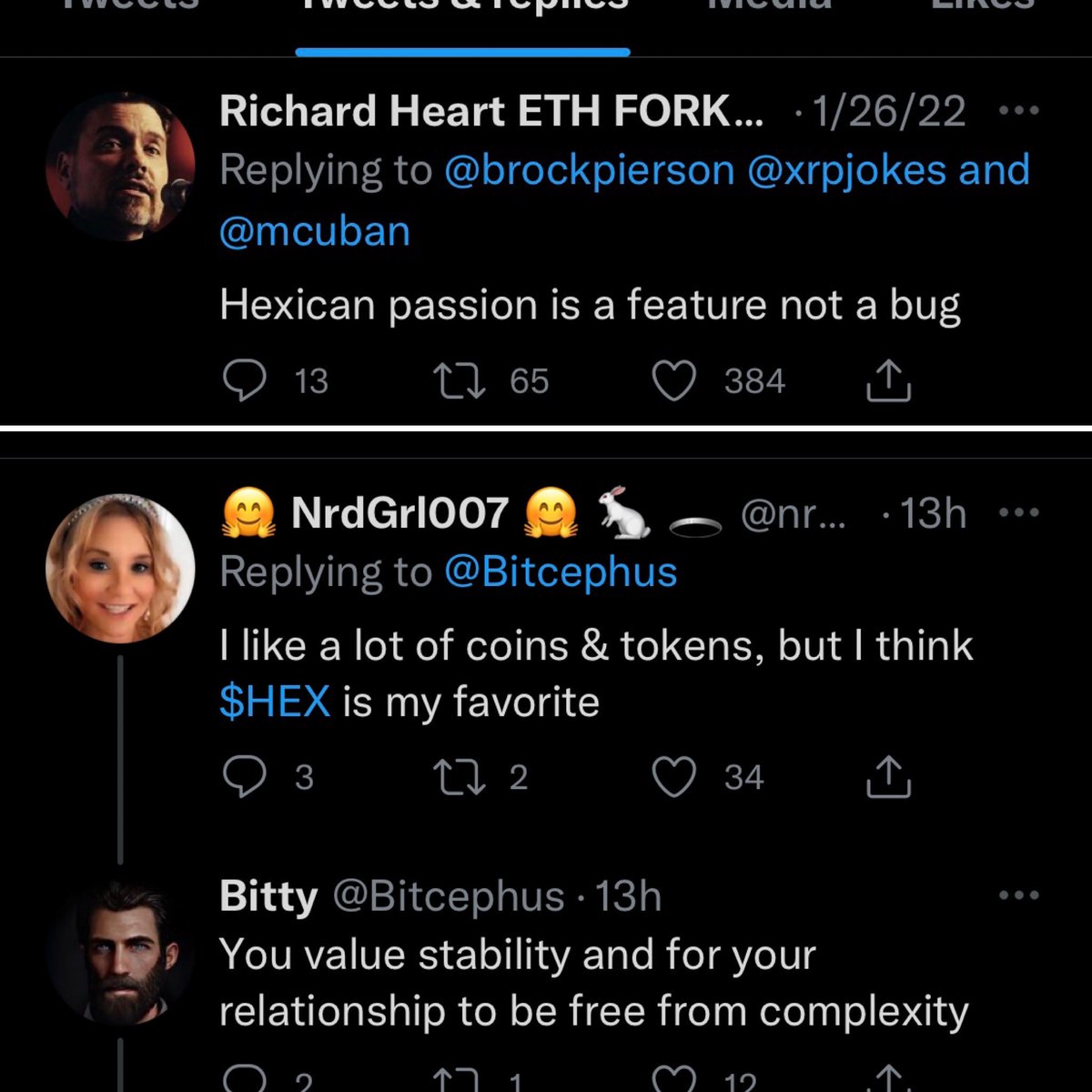 redbird10x's tweet photo. Been thinking about a convo in Twitter Spaces yesterday where I shared my thoughts on #HEX being a cult
IMHO the cult-ure is optional. Shared values & sheer #Hexican joy ๐ won me over months after I first bought in. #ProudHexican #HexicansIRL
@nrdgrl007 @RichardHeartWin https://t.co/YgJQRSpgAa