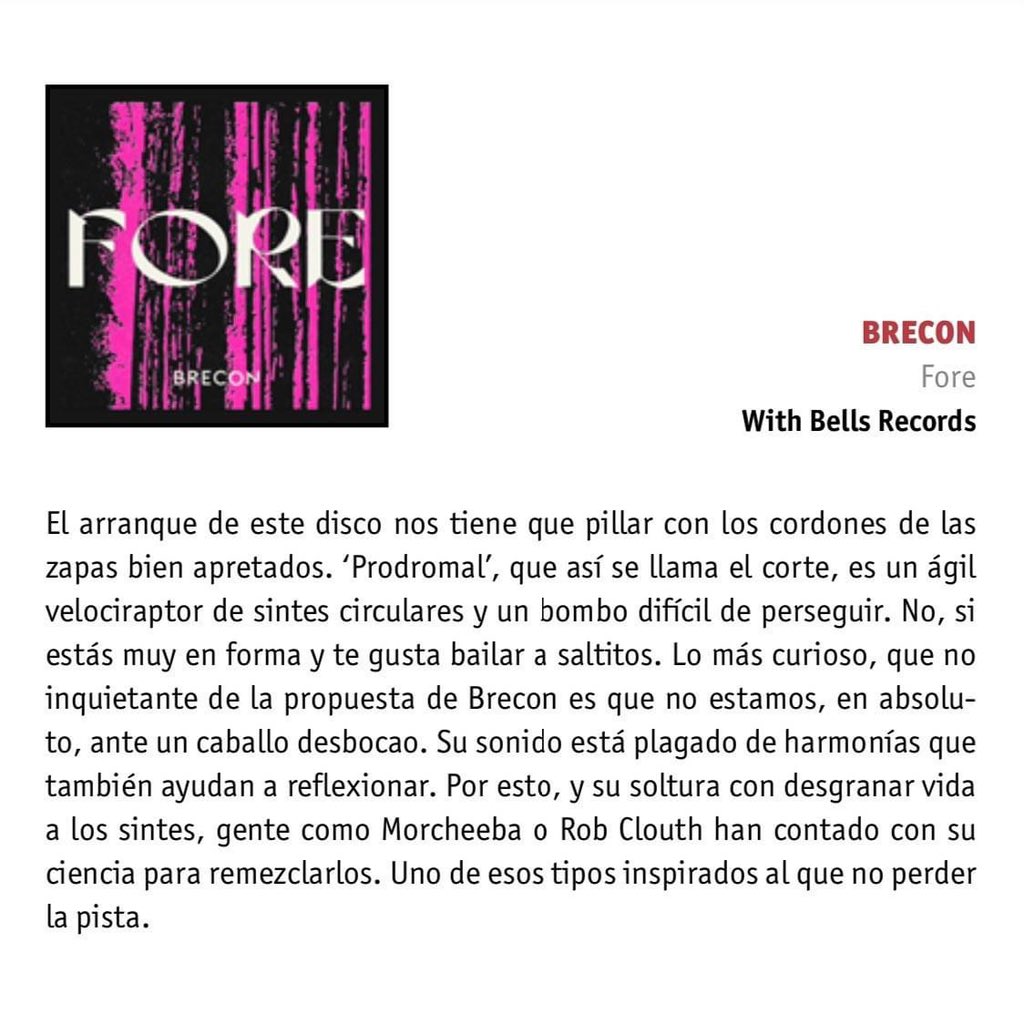 withbellsmusic's tweet photo. Wicked review for the new @breconbreconbrecon album in @DJMagEs
Out 18th February! 🔥
#album #debutalbum #albumreview #review #djmag #djmagazine https://t.co/8UMePcbWlM