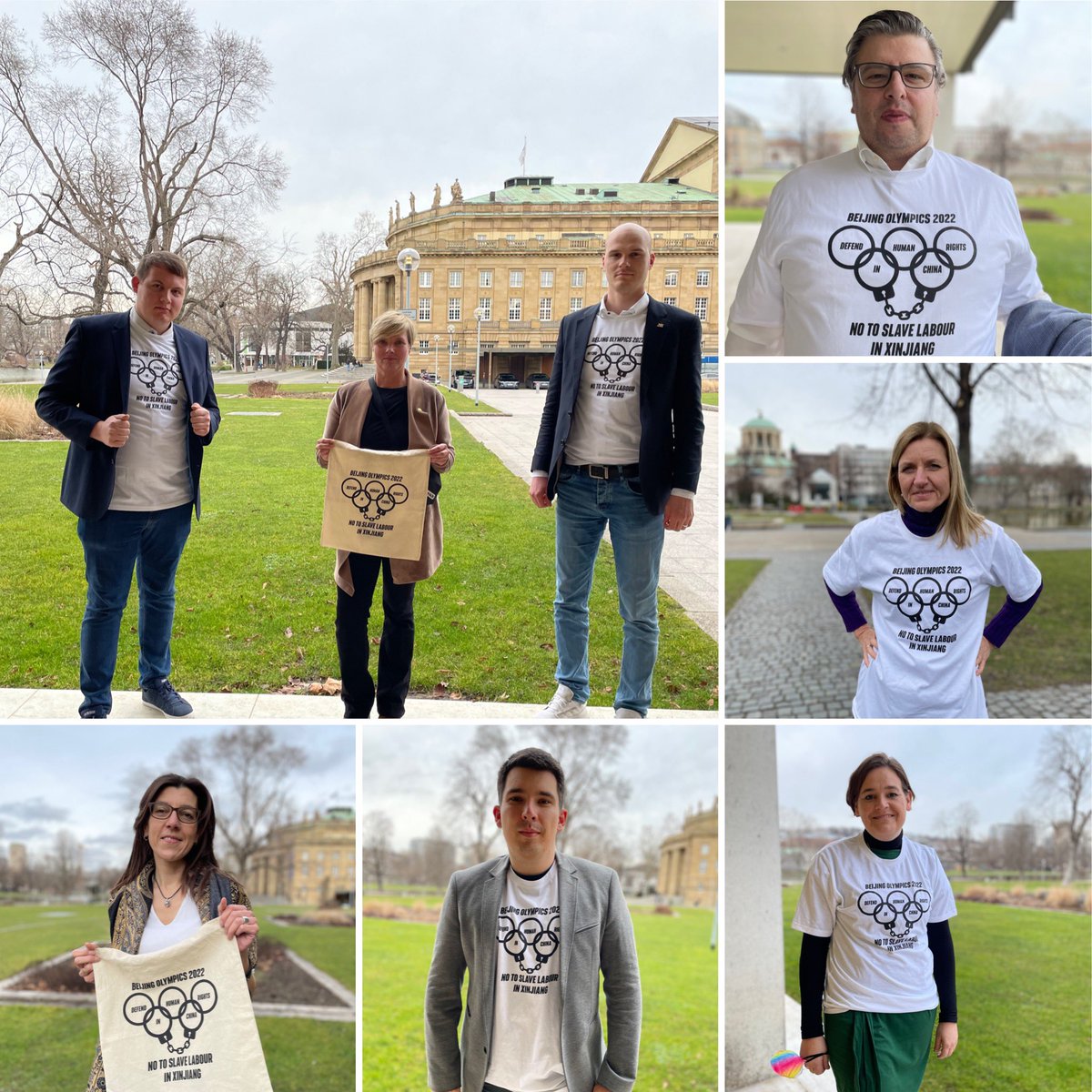 LarsSchweizer's tweet photo. Heute war die Eröffnungsfeier der olympischen Winterspiele in Peking.
Ich befürworte einen #diplomaticboycott der Spiele in #China.
Gemeinsam mit vielen Abgeordneten der @FraktionGruenBW sagen wir #no2slavelabour
#BoycottBeijing2022 Vielen Dank an @bueti für die Shirts! https://t.co/U7U2YqrTxv