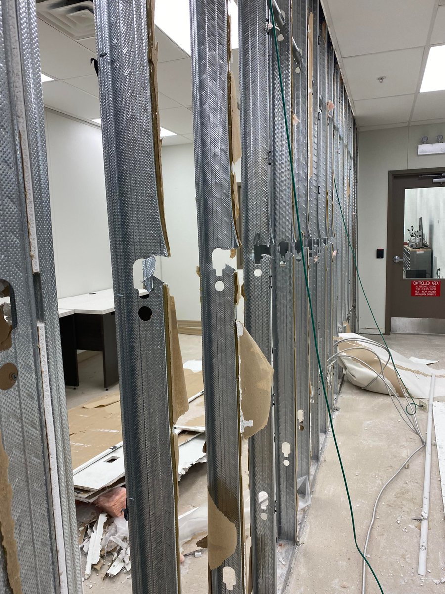 Miltera's tweet photo. Miltera is under renovation! As business grows new changes are always being implemented to make room for new technology. Once a clean room office, this section had to be removed to expand our micron precision manufacturing lab. Stay tuned to see the end results! https://t.co/6qqUTfzhbY
