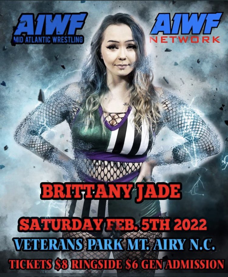 aiwf_mid's tweet photo. AIWF returns to Veteran’s Park in #MountAiry #NorthCarolina  Saturday February 5th. Doors Open at 4:00, Bell time 5:00. @CoreyEdsel #BrittanyJade @joeynuggs @mickey_fulp #TyTyson #independentwrestling #Wrestling #AIWF https://t.co/PSy9NJJMsV