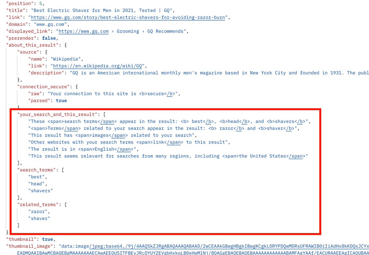 SerpWow's tweet photo. The about_this_result parsing has been updated to extract the "search terms" and "related terms" sections of the result.
https://t.co/R2ppoAUGtO https://t.co/pumcL4psn7