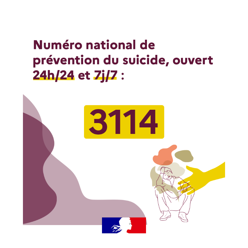 Sante_Gouv's tweet photo. 📅Journée prévention #suicide |
Le 31 14 est le numéro national de prévention du suicide, il est : 
👉gratuit
👉confidentiel
👉accessible 7j/7 et 24h/24, partout en France

Si vous ou un proche est en souffrance, faites le 3⃣1⃣1⃣4⃣