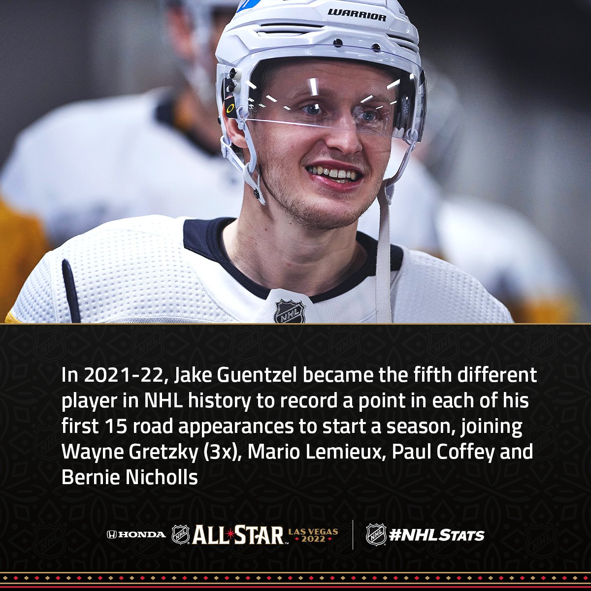 NHLPR's tweet photo. After missing the 2020 #NHLAllStar Game in St. Louis due to injury, @penguins forward Jake Guentzel (Omaha, Neb.) is set to become the first Nebraska-born player to skate in the event when he takes to the ice in Las Vegas.

#NHLStats: https://t.co/pdsjApvQRu https://t.co/wtOvaSY5FR