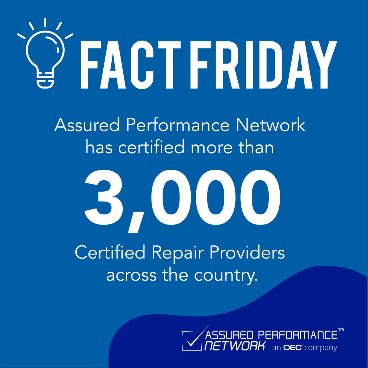 CCollisionCare's tweet photo. FACT FRIDAY! Did you know Assured Performance Network has Certified more than 3,000 Certified Repair Providers across the country?

Less than 5% of shops meet the stringent requirements needed to become officially Certified and Recognized! #AssuredPerformance https://t.co/TOeYypX8vR