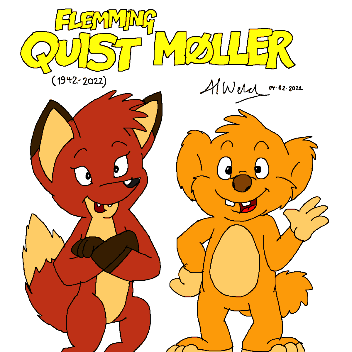 BungoTelevision's tweet photo. #FanArtFriday: Hugo and Rita from 'Jungledyret Hugo', celebrating the life and legacy of their creator, Flemming Quist Møller. Godspeed. - Al. https://t.co/IbGYi9R8Q5