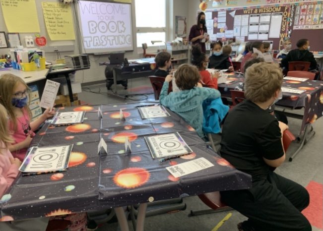 scsdoh's tweet photo. Snyder Park 3rd Grade students in Ms Teglas’ class enjoyed an “Outer Space Book Tasting!” Through Wit &amp; Wisdom curriculum, students receive creative, fun instructional practices which keep them excited about learning. #WitandWisdom #SnyderParkElem #FutureRocketScientists https://t.co/8mki6yb5wp