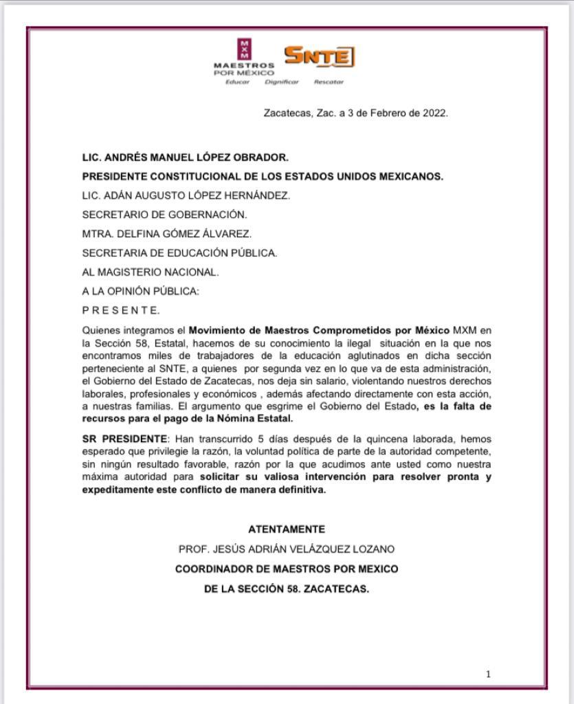 UpnPacheco's tweet photo. #MxMDemanda
El Gobierno de #Zacatecas violenta los derechos laborales, profesionales y económicos ante  la falta de pago a los trabajadores de la educación @Lopezobrador_ @SEP_mx @Mx_Diputados @senadomexicano @DavidMonrealA https://t.co/fhnr6PDhDy