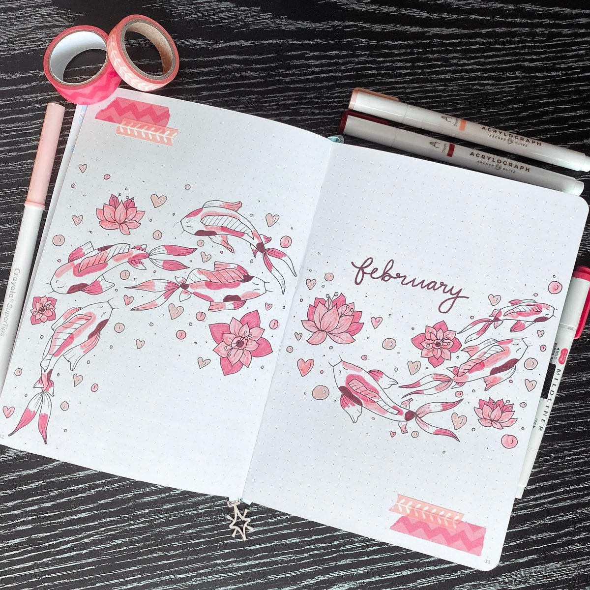 Shop_ARL's tweet photo. calm vibes only from @bujo.withashley's stunning koi theme! ๐which theme did you choose this month? let us know below! ๐๐ #DottedNotebook https://t.co/jMQ0XlUVCG