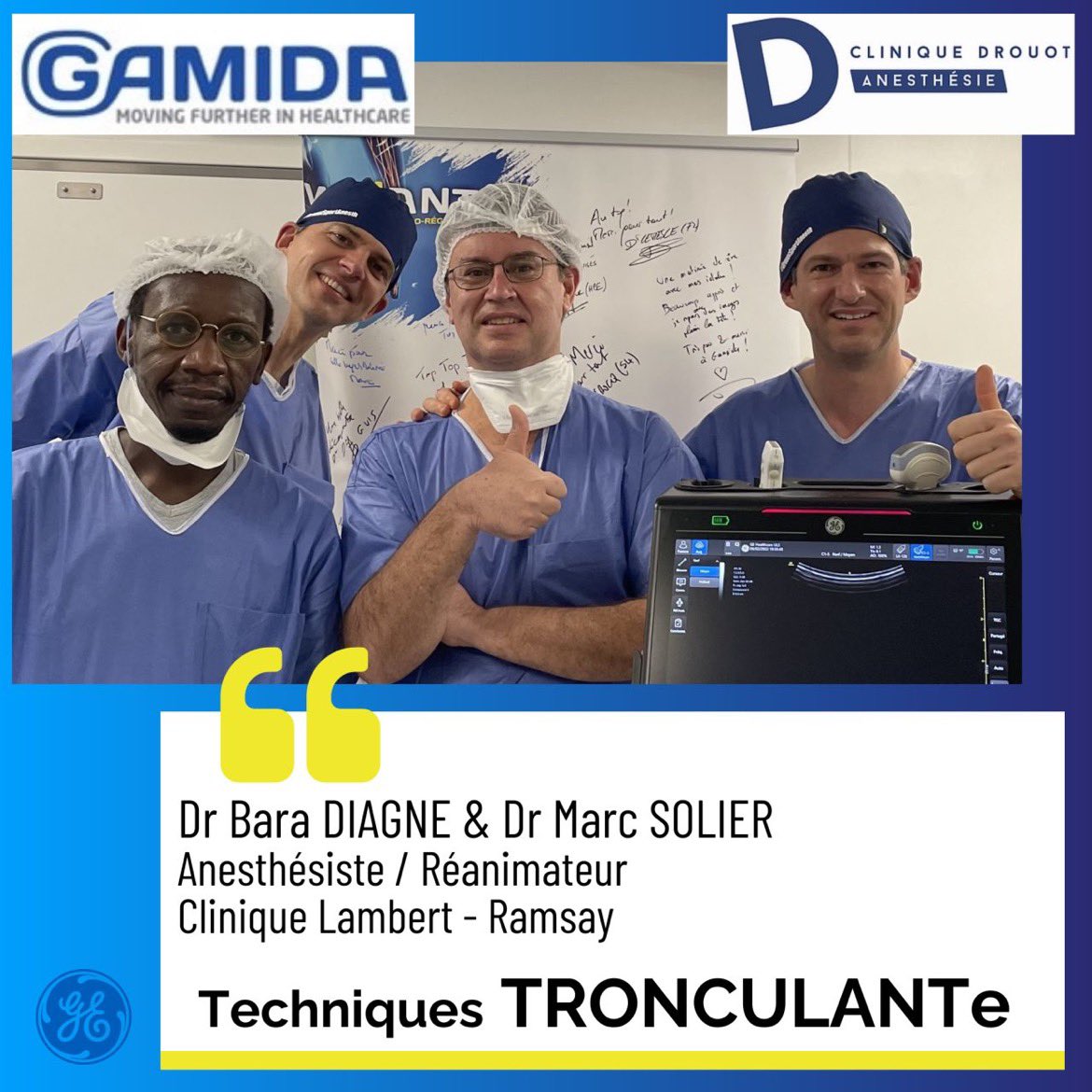 🚀Stage en anesthésie de la main 
❌ garrot , Motricité✅

Dr Bara Diagne &amp; Dr Marc Solier ,   anesthésistes-réanimateurs à la Clinique Lambert  ont été accueilli
avec le soutien de <a href="/Gamida_FR/">Gamida France</a>  et <a href="/Pajunk_Global/">Pajunk_Global</a>

TRONCULANTe = TRONCULAIRE + WALANT + échoguidage