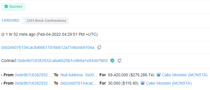 BasedMonsta's tweet photo. 69,420,000 $MONSTA have been burned! 🎉

Proof of burn 🔥
https://t.co/y0q7iisrPM

That was 0.88% of the current total $MONSTA supply and worth $276,286.74!

We cant wait to share everything that's upcoming and we are super excited for the weeks and months ahead!!! https://t.co/uMLSXaN4xx