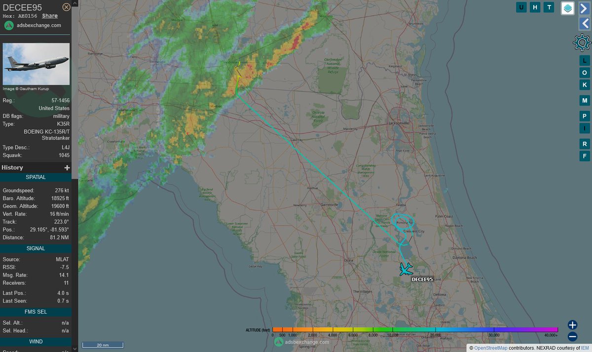 TheIntelFrog's tweet photo. KC-135R Stratotanker #AE0156 as DEECEE95 working the Palatka MOA as fighters beat up the Pinecastle Range Complex in the nearby Ocala National Forest https://t.co/FNYECVZ5LS