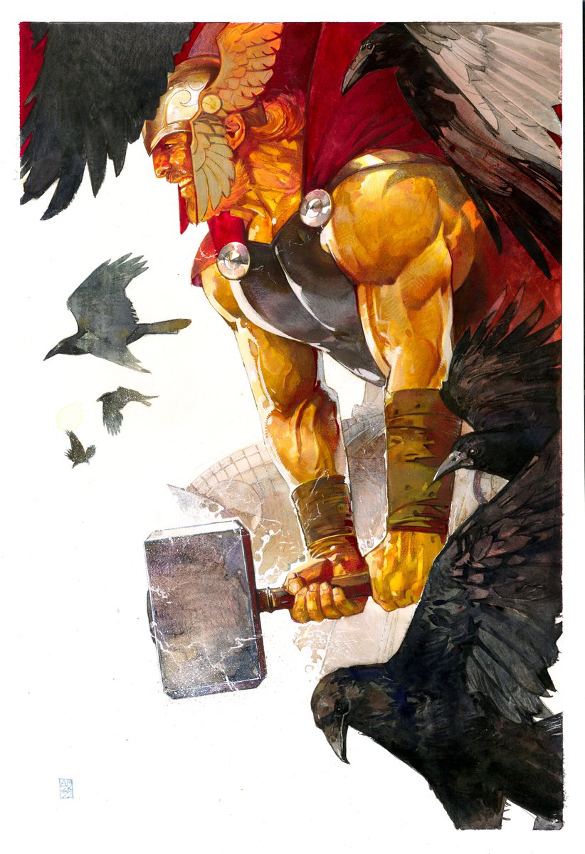 alexmaleev's tweet image. THOR! I teased this piece before, but now I can post it in its entirety. Variant cover for issue 24. 15x20 painted on board.