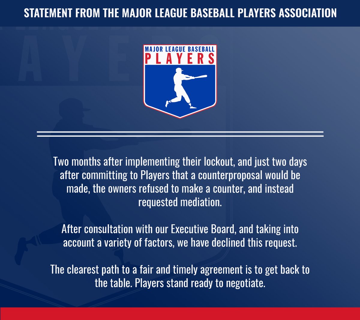 Statement from the Major League Baseball Players Association: