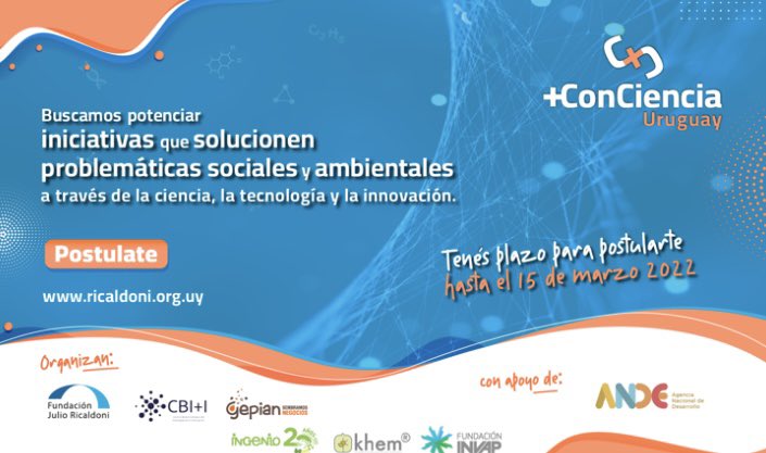 ForoTechSalto's tweet photo. 📢 Convocatoria Abierta: +ConCiencia Uruguay

👥 Dirigida a: jóvenes universitarios, investigadores y académicos.

💡Buscamos potenciar iniciativas que utilicen la ciencia, la tecnología y la innovación, como herramientas para la transformación productiva y social. https://t.co/RMGnUIbsQO