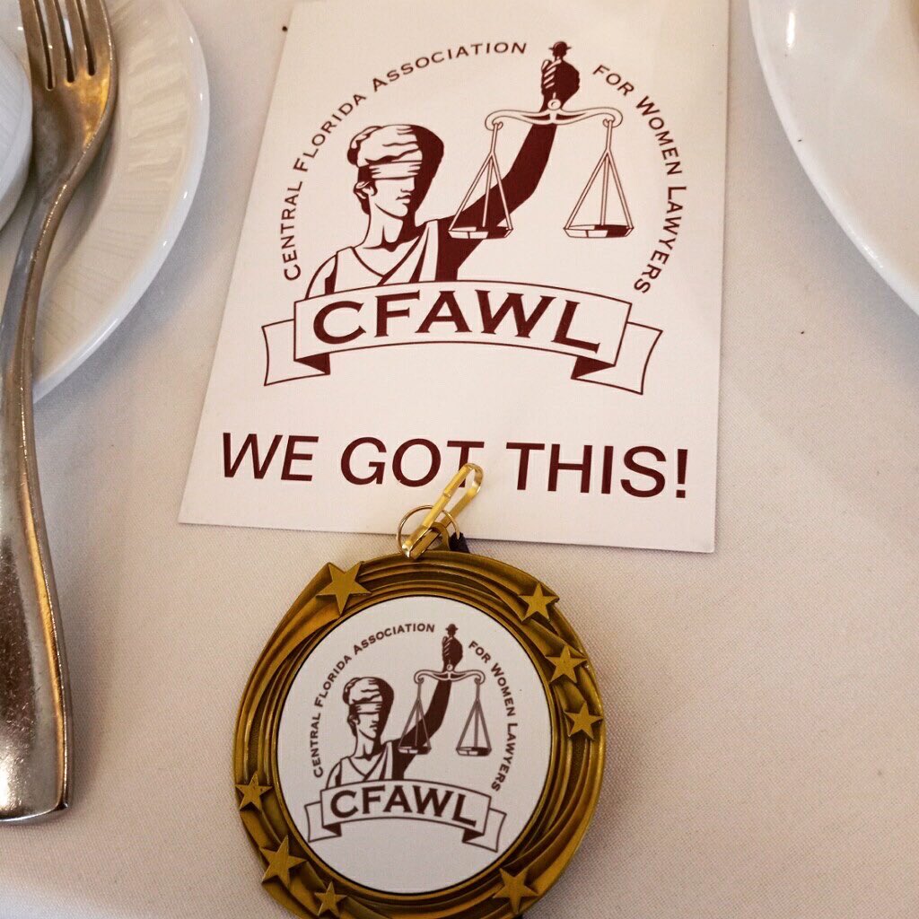 CourtReporterFL's tweet photo. What an honor to sponsor the CFAWL lunch event on Mental Awareness.   Our own, Evelyn Quintana was given a medal for being involved with CFAWL and providing the best goodies and services for our tables!   @CFAWLOrlando https://t.co/h1hlUaxW6g