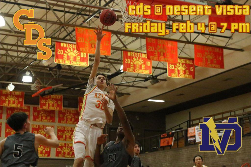We’re going back-to-back with our district rival tonight!

🏀: @MbbVista 
🏡: Desert Vista HS
🕖: 7 pm

Let’s see if we can get our third win this week. #SolNation☀️ #WinAsOne