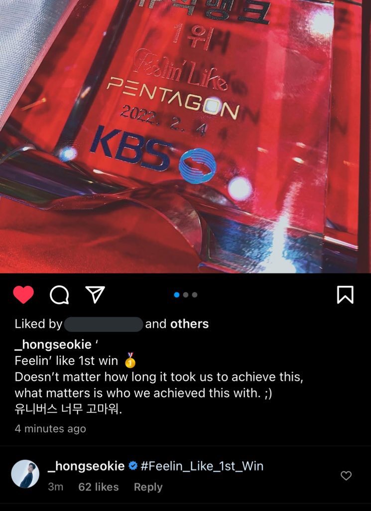 PentagonMexico's tweet photo. 220204 I_NG #HONGSEOK 
Feelin’ like 1st win 🥇
No importa cuanto tiempo nos llevo lograr esto, lo importante es con quien lo logramos ;)
Universe, muchas gracias 

Comentario: #Feelin_Like_1st_Win

#PENTAGON #펜타곤 #INVITE_U #Feelin_like 

Cr. kinongseokUNI 

✨ https://t.co/OvbKkiPsEG