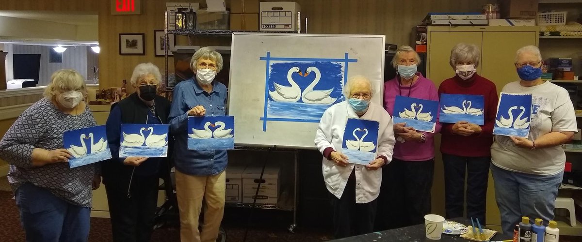 The residents at our #WEL Doylestown community are excited to show off their most recent masterpieces from their painting class this week! Check out the pair of swans that they painted in honor of Valentine’s Day this month. #seniorliving #Valentines