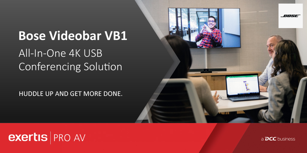 From huddle spaces to medium-sized rooms, Bose Videobar VB1 is an all-in-one USB conferencing device that brings premium audio and video to every meeting. #exertisproav #exertisusa

Learn more: ow.ly/FITA50HMUnU