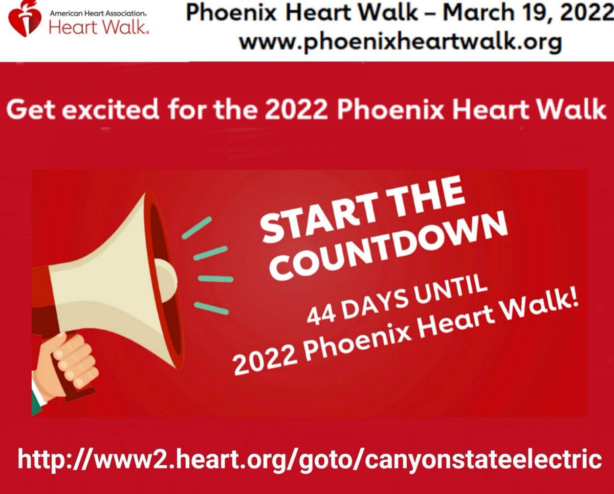 CanyonStateElec's tweet image. National Wear Red Day is here! 44 more days to go! Join or sponsor our team to help @AHAArizona fight heart disease and stroke. The event is family- and pet friendly. To get involved please visit www2.heart.org/goto/canyonsta… #PHXHeartWalk #PHXGoRed