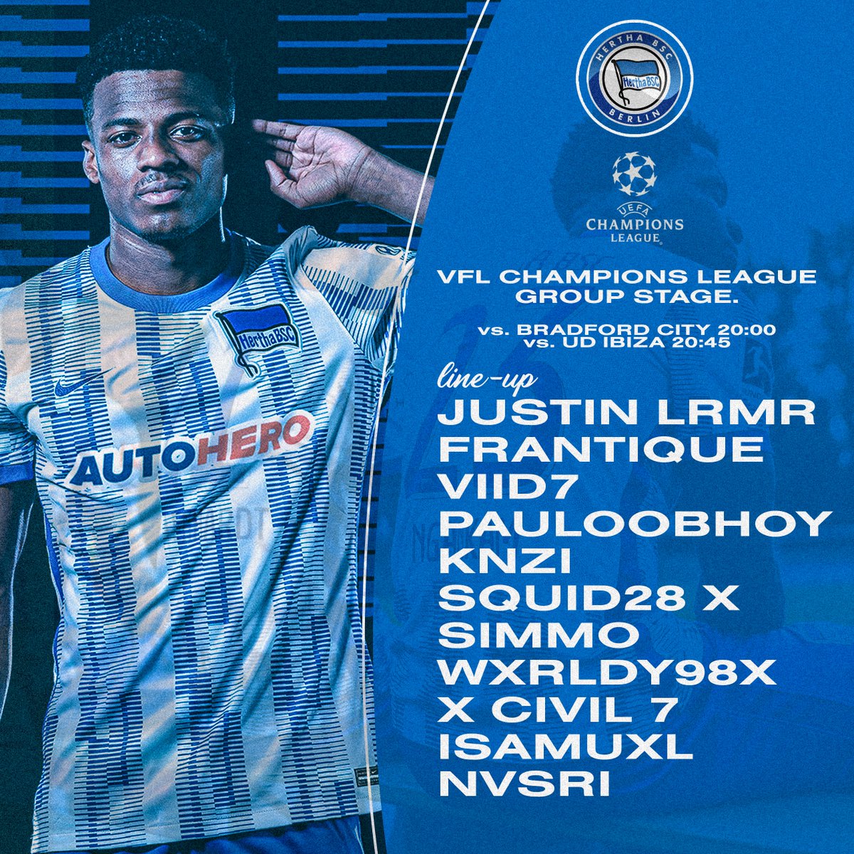 Here We GO!! signings done and squad ready.
tonights teamsheet for UCL <a href="/TheVFL_/">VFL</a>  thanks again to <a href="/KNZIM8/">🏴󠁧󠁢󠁳󠁣󠁴󠁿 FFC</a>