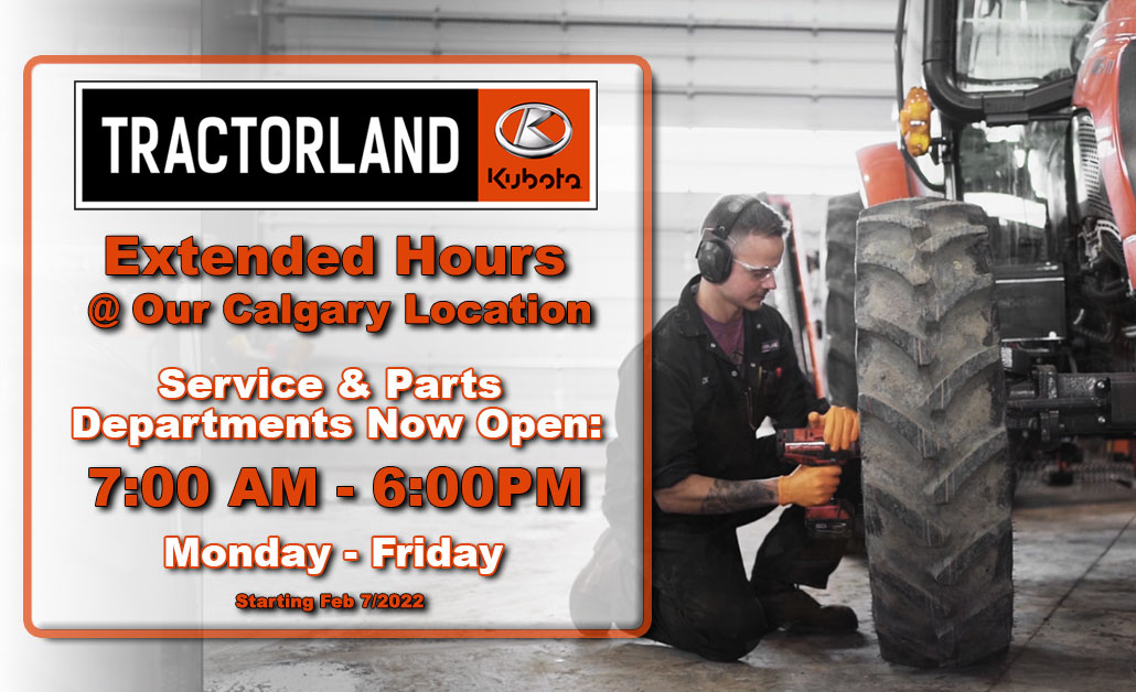 Good News Calgary! In an effort to serve you better we're extending our Parts and Service Hours effective February 7th to 7:00AM-6:00PM Monday - Friday! More Info Here: tractorland.ca/map-hours-dire…