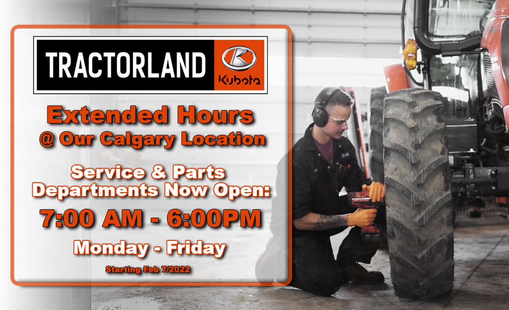 Good News Calgary! In an effort to serve you better we're extending our Parts and Service Hours effective February 7th to 7:00AM-6:00PM Monday - Friday!
More Info Here:
tractorland.ca/map-hours-dire…