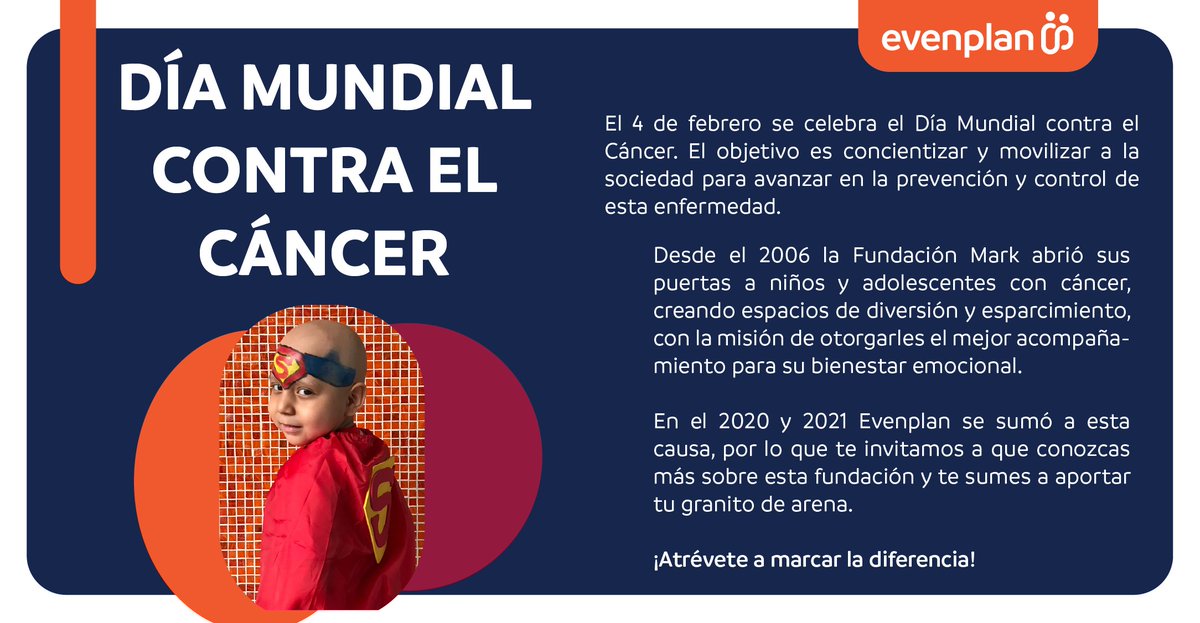 Evenplan's tweet photo. Este 4 de febrero pongamos nuestro granito de arena con Fundación Mark: https://t.co/CP9Yc1TgdX

 #DiaContraElCancer #Apoyo #Conciencia https://t.co/78F1pudtjc
