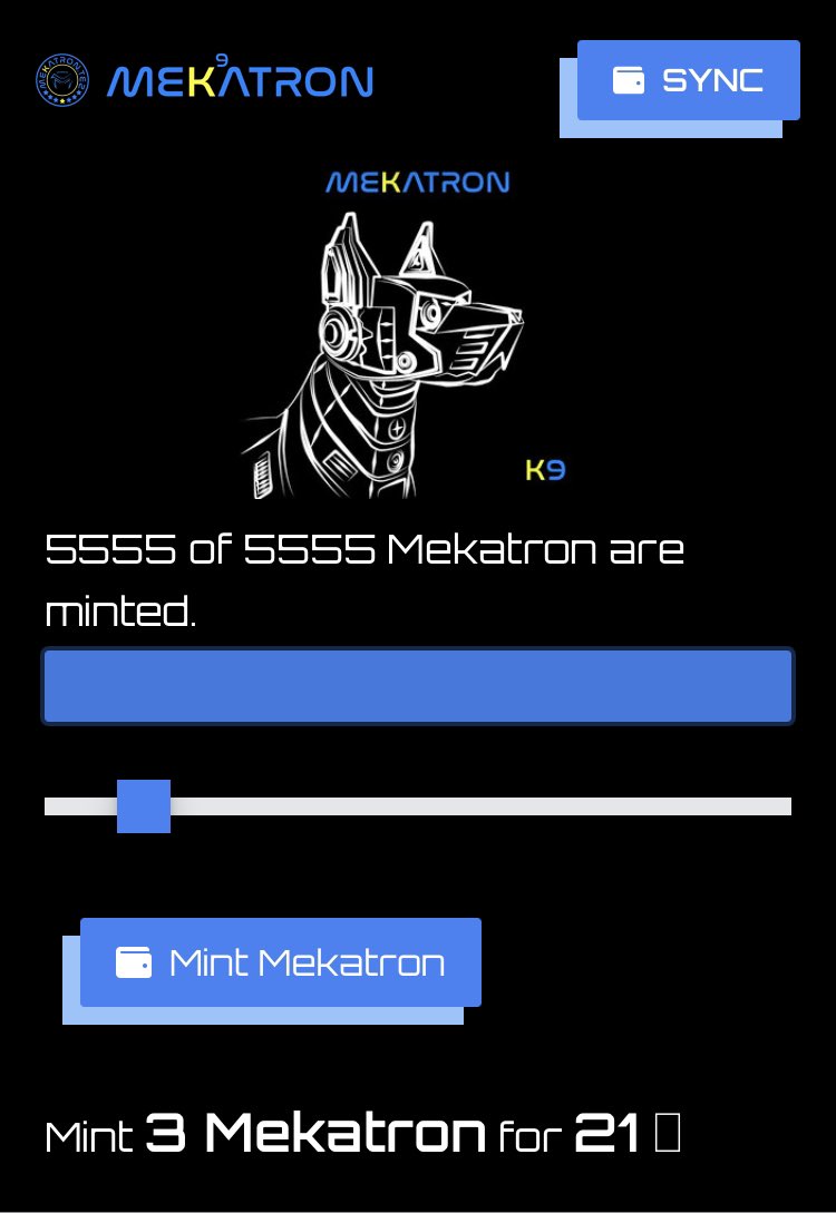5555/5555 Mekatron K9s have been sold out. Thanks family. Love you all. 

#NFT #mekatron #tezos #tez #NFTGiveaway #NFTGaming