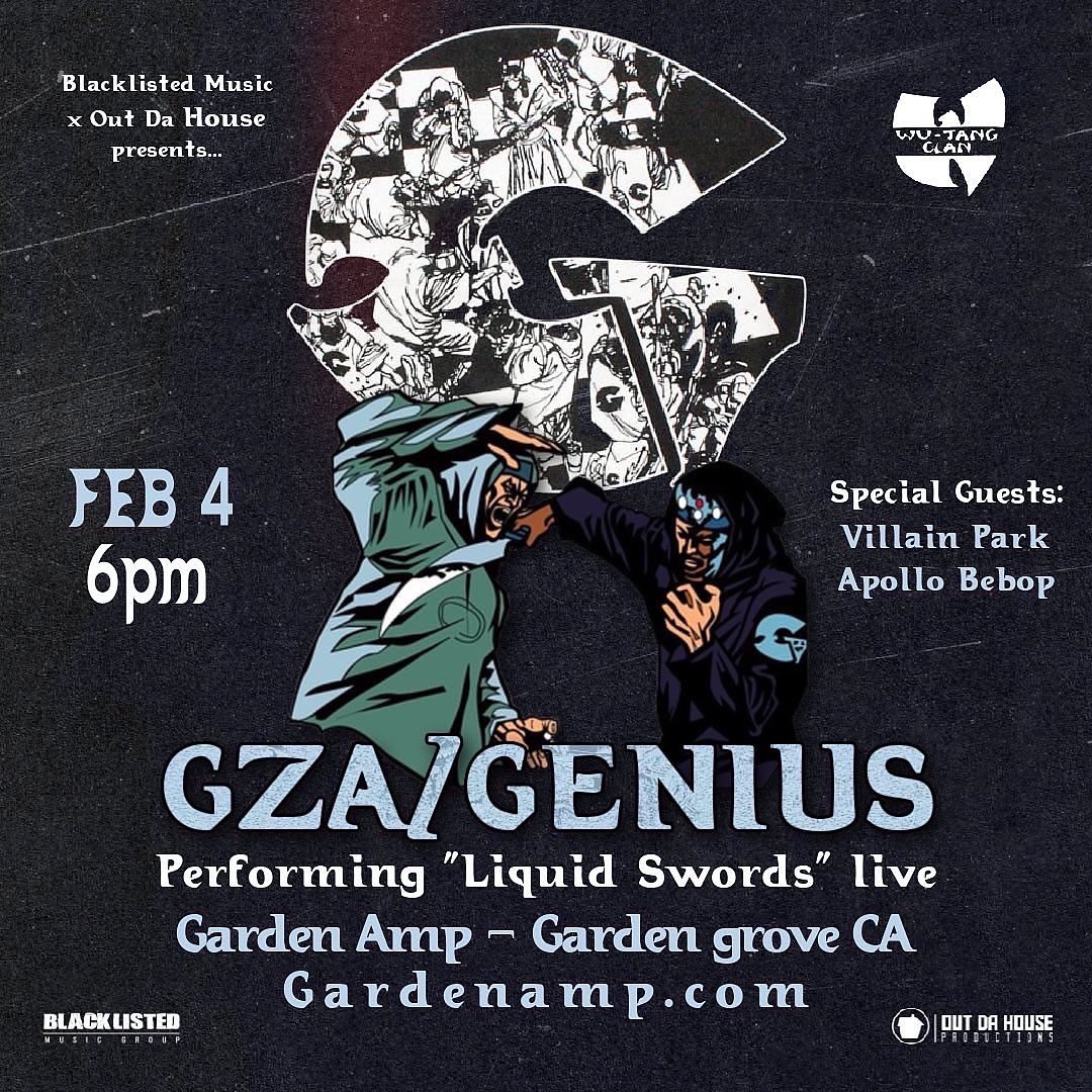 blcklstdmg's tweet photo. #GZA performing the untouchable βLiquid Swordsβ tonight in OC. Sold TF out! Early show, outdoors too so dress accordingly π @TheRealGZA w/ @VillainPark & @ApolloBebop #blacklistedmusic #blacklistedmusicgroup #outdahouse https://t.co/H2nxJ1dyNQ