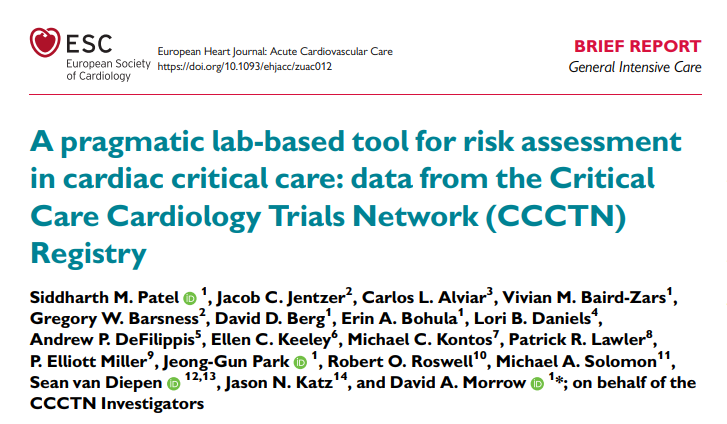 The latest from #CCCTN now in #EHJACVC @ESC_Journals: A Lab-based Risk Score for Cardiac Critical Care academic.oup.com/ehjacc/advance…
