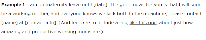 MrPhilCook's tweet photo. Looking up examples of out-of-office replies while on parental leave, and wow are there some bad ones. https://t.co/KQiGfjsO2o