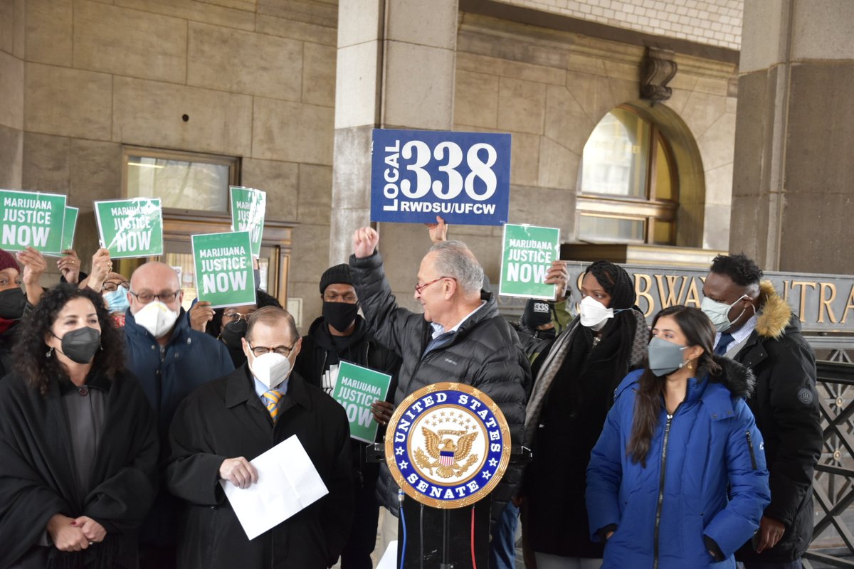 SenSchumer's tweet image. I stood with an extraordinary group of organizers, advocates, and legislators to renew our work in the Senate for comprehensive federal marijuana legalization.

We need to bring the spirit of New York’s groundbreaking legalization and address the wrongs of the War on Drugs.