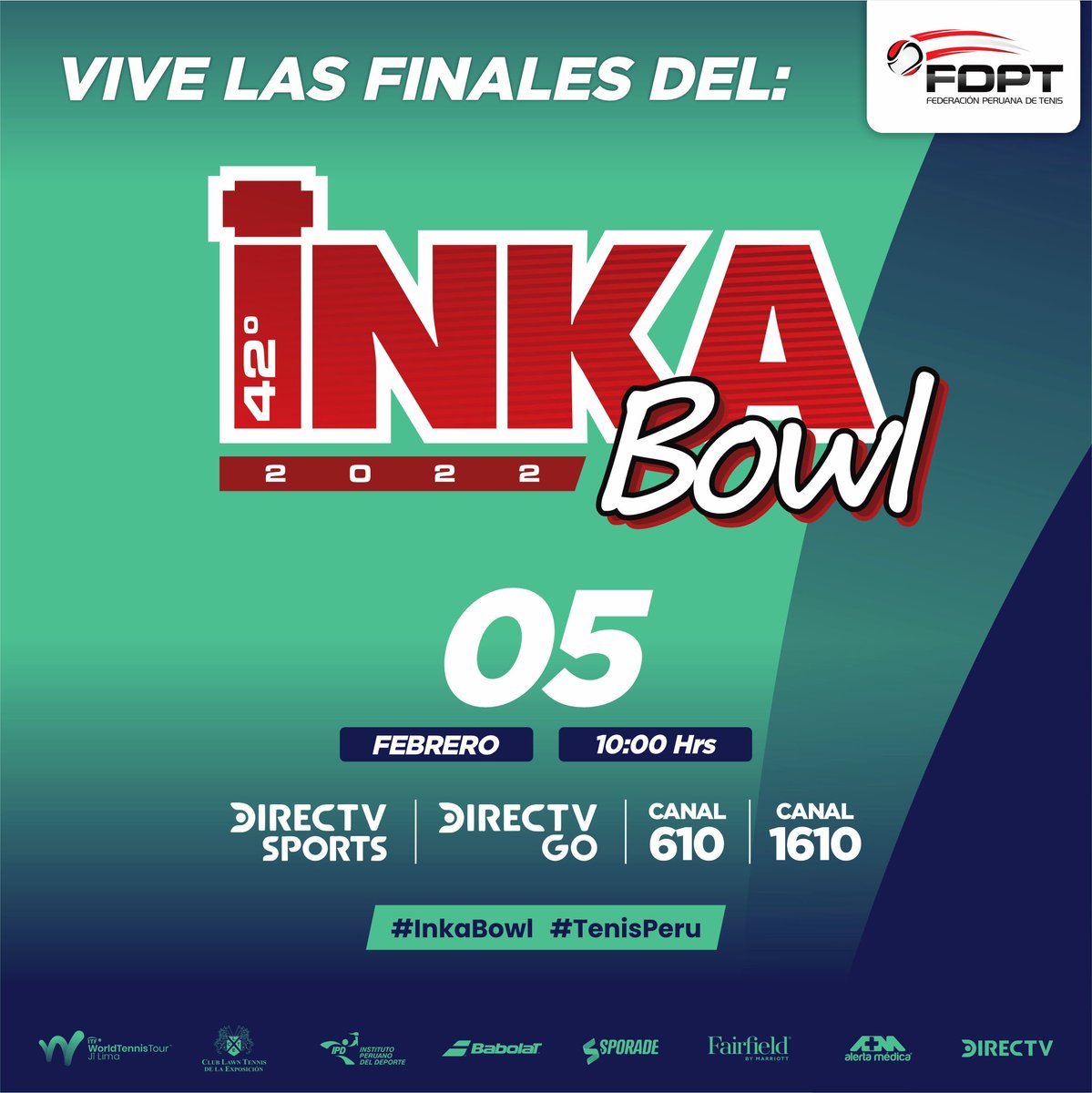 Tenisalmaximo's tweet photo. #Juniors | Este sábado las finales individuales del 42° Inka Bowl las sigues en directo por Directv Sports & Directv Go...
#InkaBowl #TenisPeru #TenisalMáximo https://t.co/TG8SYlWjru