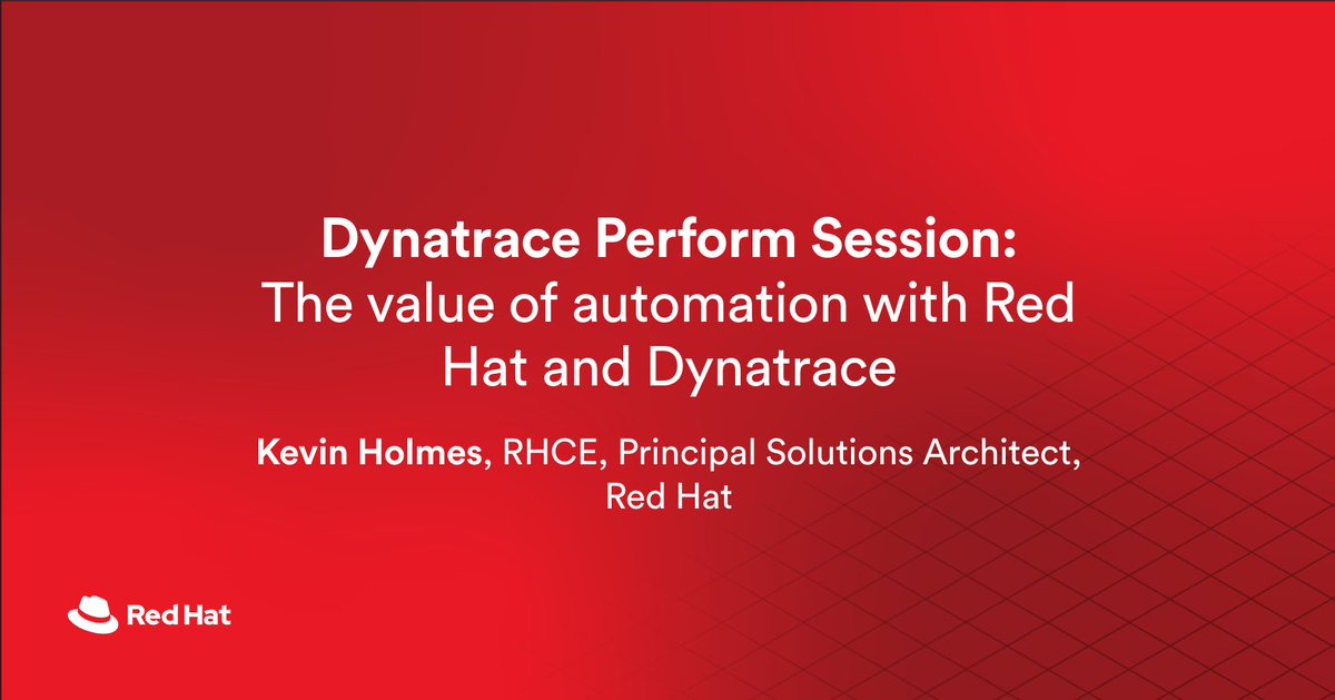 RedHatEvents's tweet photo. Don't miss #RedHat's Kevin Holmes on The Value of Automation with Red Hat and Dynatrace on-demand at #Perform22! Get all the details here: https://t.co/QN7gIf1wYW #RedHatPartners https://t.co/3DGgsCL0la